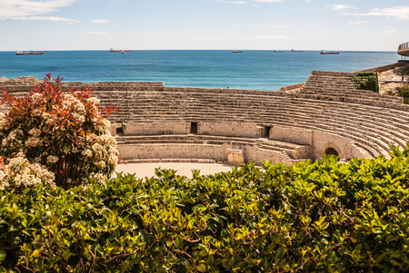 A view of the roman amphitheater in Tarragona, Spainの写真素材