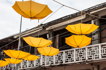 colorful umbrella street decorationの写真素材