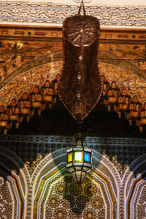Detail of the beautiful tile mosaic decoration of the at Fez, Moroccoのeditorial素材