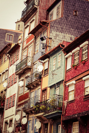 thin houses in old town, Porto, Portugalのeditorial素材
