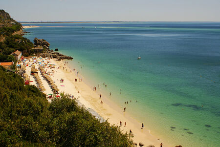 beach bay in Portinho da Arrabida, Portugalの写真素材