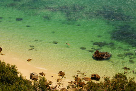 beach bay in Portinho da Arrabida, Portugalの写真素材