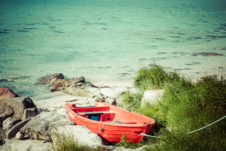 Boat on the beach, lofoten islands,Norwayの写真素材