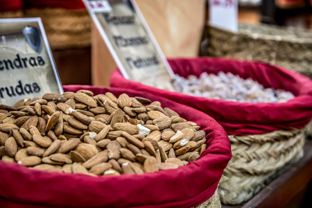 Spices, seeds and tea sold in a traditional market in Granada, Spainの写真素材