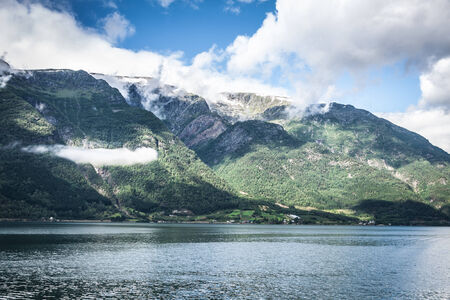 Sognefjord view on a cloudy day, Norwayの写真素材