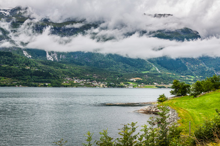 Sognefjord view on a cloudy day, Norwayの写真素材