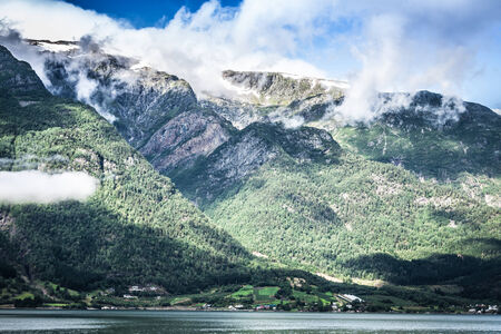 Sognefjord view on a cloudy day, Norwayの写真素材