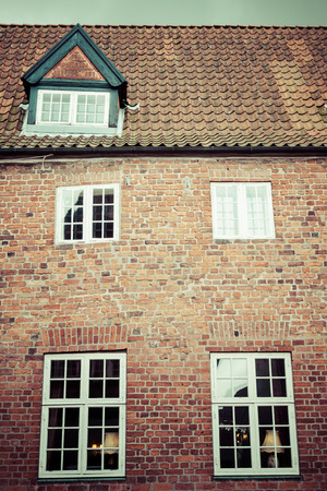 half timbered traditional house in ribe denmarkの写真素材