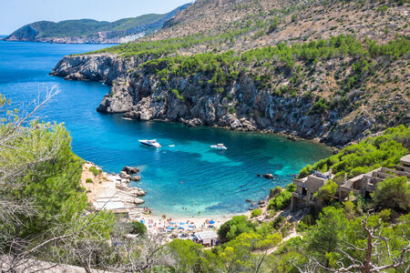 Ibiza Punta de Xarraca turquoise beach paradise in Balearic Islandsの写真素材