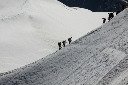 The view from Aiguille du Midi during acclimatization and climb on Mont Blancの写真素材