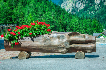 street decorated by flowers,Chamonix mont blanc,Franceの写真素材