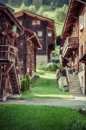 wooden houses in Fiesch - Switzerlandのeditorial素材