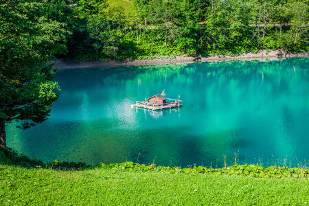 beautiful view mountain lake. Steg,Malbun in Lichtenstein, Europe