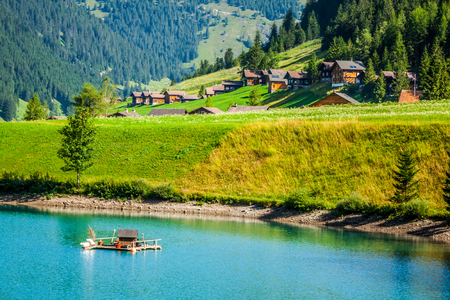 Wooden houses in Steg, Malbun, in Lichtenstein, Europeの写真素材