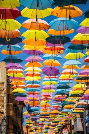 Street decorated with colored umbrellas,Madridの写真素材