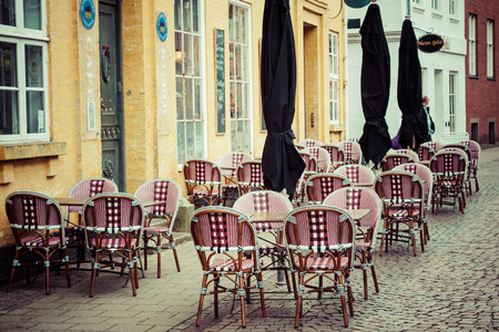 Empty morning street with old houses from royal town Ribe in Denmark 19TH MARCH 2013のeditorial素材