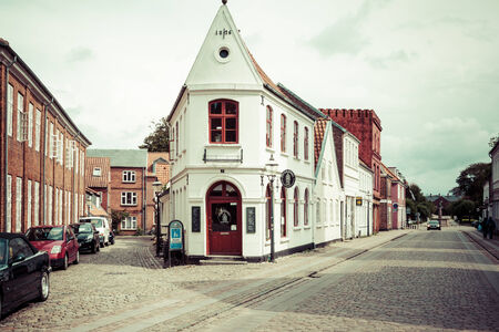Empty morning street with old houses from royal town Ribe in Denmark 19TH MARCH 2013