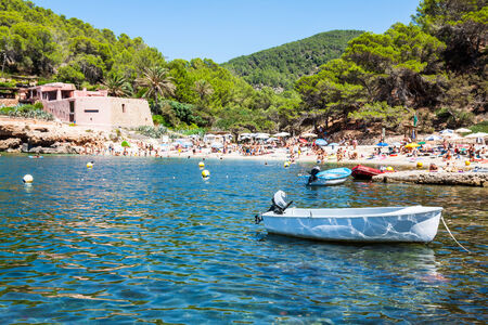 Ibiza Cala de Sant Vicent AUGUST  20, 2013: caleta de san vicente beach turquoise waterのeditorial素材