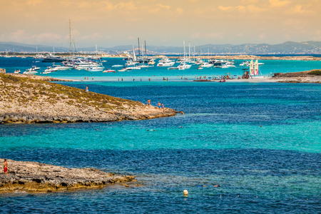 Luxury yacht in turquoise beach of Formentera Illetes  AUGUST 21,2013