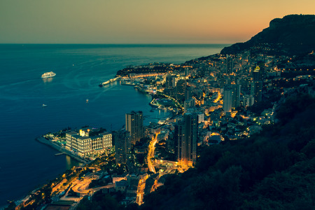 Monte Carlo in View of Monaco at night on the Cote d'Azurの写真素材