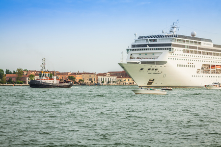 Venice, Italy,August 9, 2013:The cruise ship crosses the Venetian Lagoon on a sunny Spring dayのeditorial素材