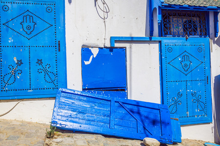 Typical local door of traditional home; Tunis; Tunisiaの写真素材