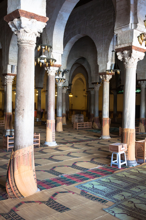 Main prayer room in The Great Mosque of Kairouan, also known as the Mosque of Sidi-Uqbaのeditorial素材