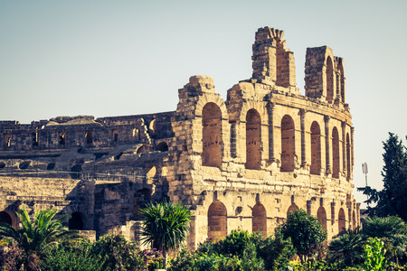 El Jem Coliseum ruins in Tunisia fighting gladiatorの写真素材