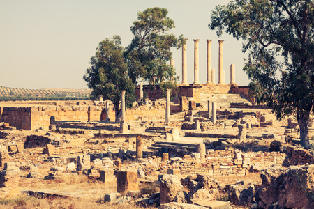 Roman ruins Sanctuaire Esculape Thuburbo Majus Tunisiaの写真素材