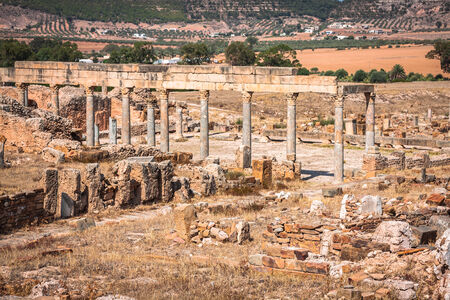 Thuburbo majus, Tunisia a few of the remaining pillars which once builded the Capitolの写真素材
