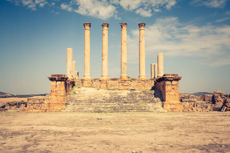 Thuburbo majus, Tunisia a few of the remaining pillars which once builded the Capitolの写真素材