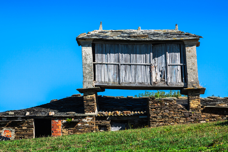 Pravia, old wooden building used as barn. Asturias, Spainの写真素材