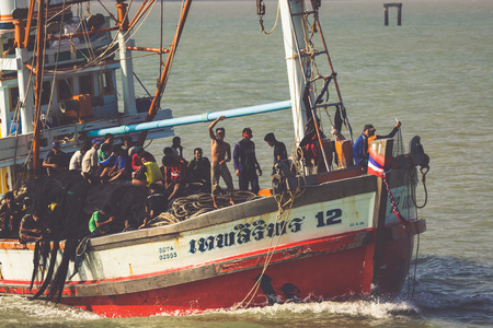 Phuket,Thailand,December 8,2013: Wooden local fisher boat. Phuket island.のeditorial素材