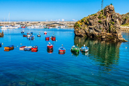 Cudillero,Spain,October 6,2013:Boats in the fishing port from Cudillero, Asturias, Spain.のeditorial素材