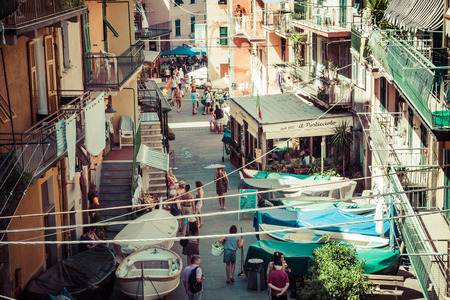 Manarola, Italy,August 10, 2013:Street in a traditional Italian village Manarola (Cinque Terre)のeditorial素材