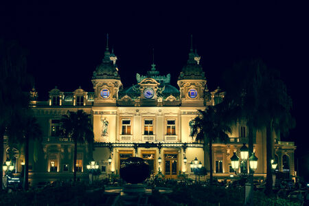 Monaco, Italy,August 10, 2013: Casino in Monaco. Night landscape. Monte Carlo.のeditorial素材