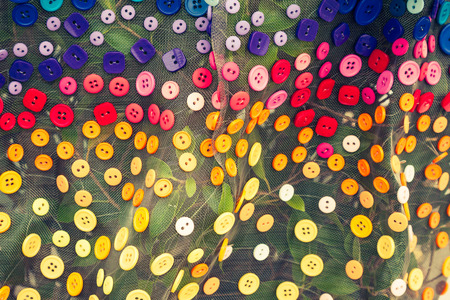 Christmas tree decorated with buttonsの写真素材