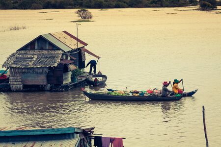 The village on the water. Tonle sap lake. Cambodiaの写真素材