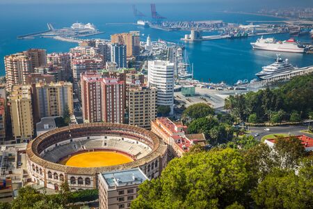 View of Malaga with bullring and harbor. Spainの写真素材