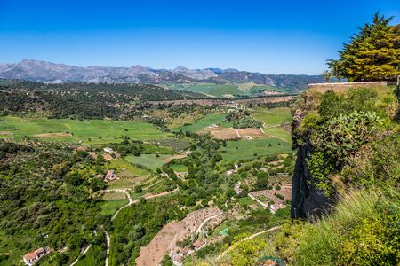 Andalusia landscape, countryside road and rock in Ronda, Spainの写真素材