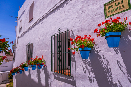Picturesque street of Mijas. Charming white village in Andalusia, Costa del Sol. Southern Spainの写真素材
