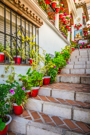 Picturesque street of Mijas. Charming white village in Andalusia, Costa del Sol. Southern Spainの写真素材