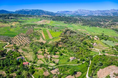 Andalusia landscape, countryside road and rock in Ronda, Spainの写真素材