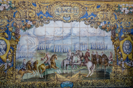 Plaza de Espana, Sevilla, Spain - famous old decorative ceramics alcove.Albacete theme.のeditorial素材