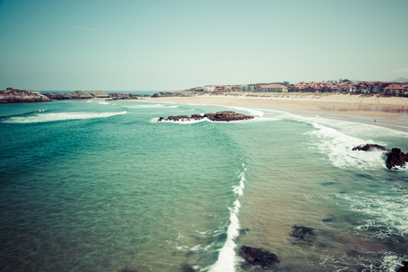 Beach of Helgueras, Noja, Cantabria, Spainの写真素材