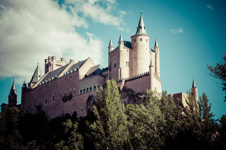 Segovia, Spain. The famous Alcazar of Segovia, rising out on a rocky crag, built in 1120. Castilla y Leon.のeditorial素材