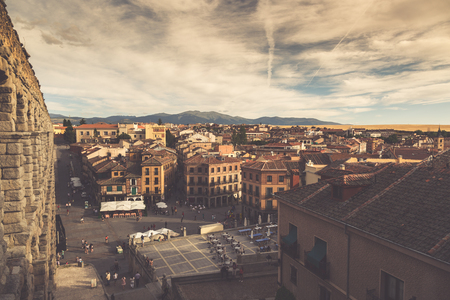 Segovia, Spain -June 21, 2014:The famous ancient aqueduct in Segovia, Castilla y Leon, Spain.のeditorial素材