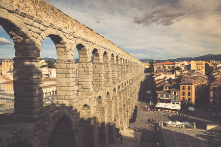 Segovia, Spain -June 21, 2014:The famous ancient aqueduct in Segovia, Castilla y Leon, Spain.のeditorial素材