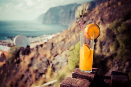 Orange juice glass,Tenerife islanda canarias,Spainの写真素材