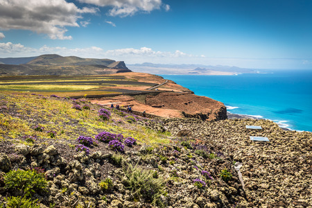The coast of Atlantic ocean near town Orzola on Lanzarote, Canary islands, Spainの写真素材
